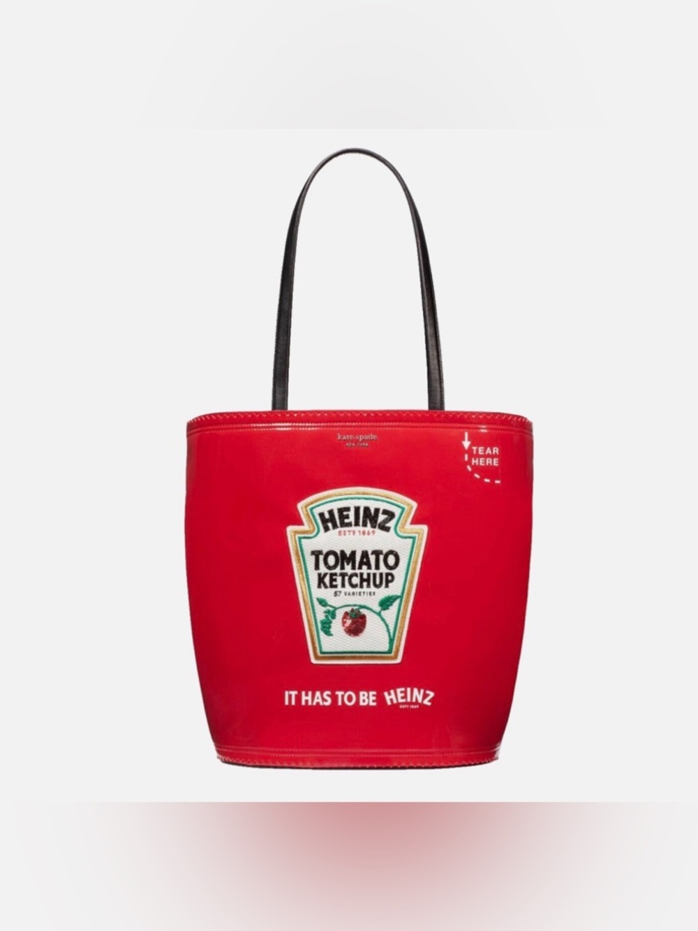 HEINZ X KATE SPADE NEW YORK EMBELLISHED TOMATO KETCHUP PATENT EXTRA LARGE TOTE